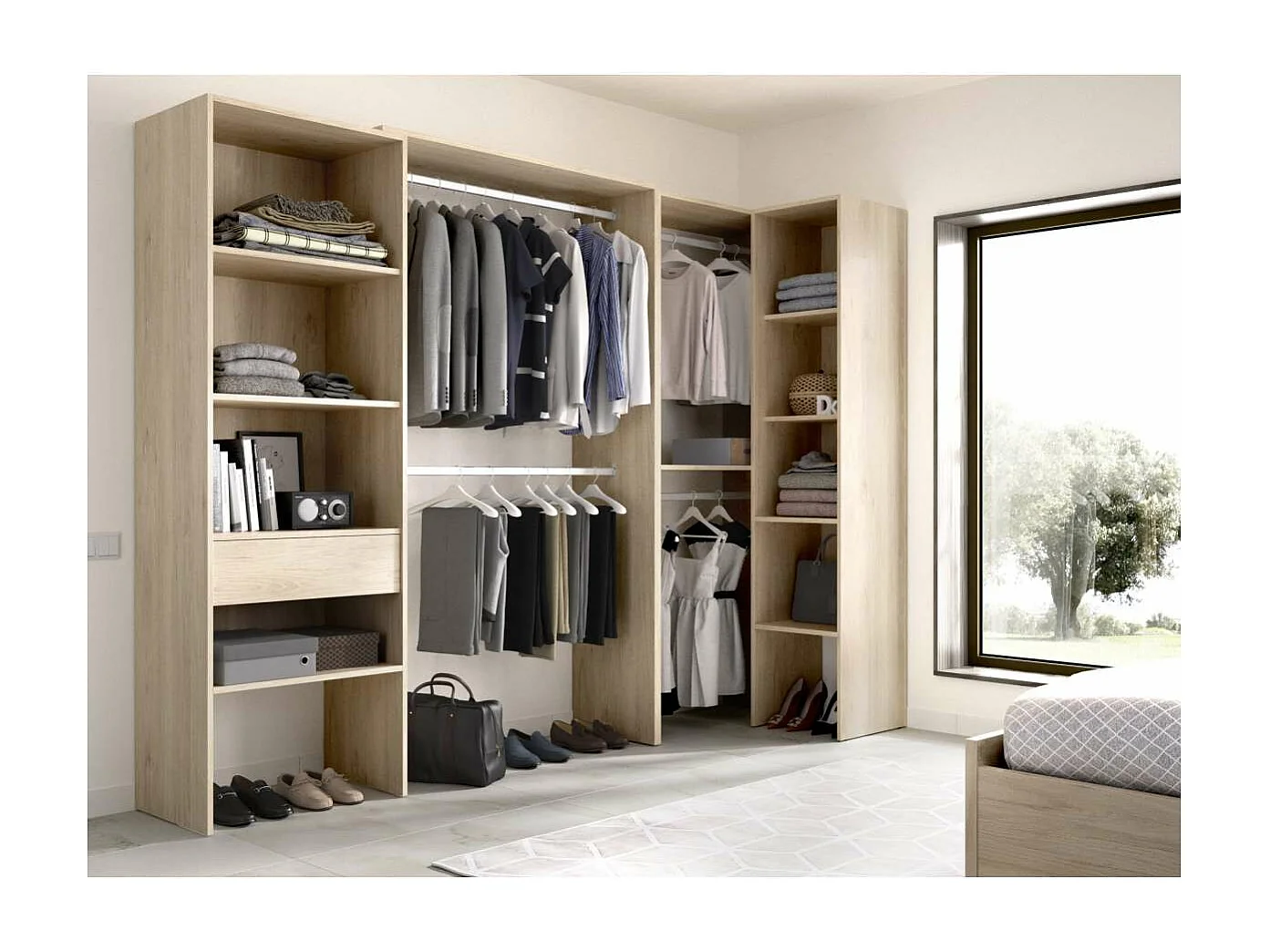 Vestidor de rincón  Luz 3 color Natural 248cm (ancho) 79.4 cm (fondo) 187 cm (alto)