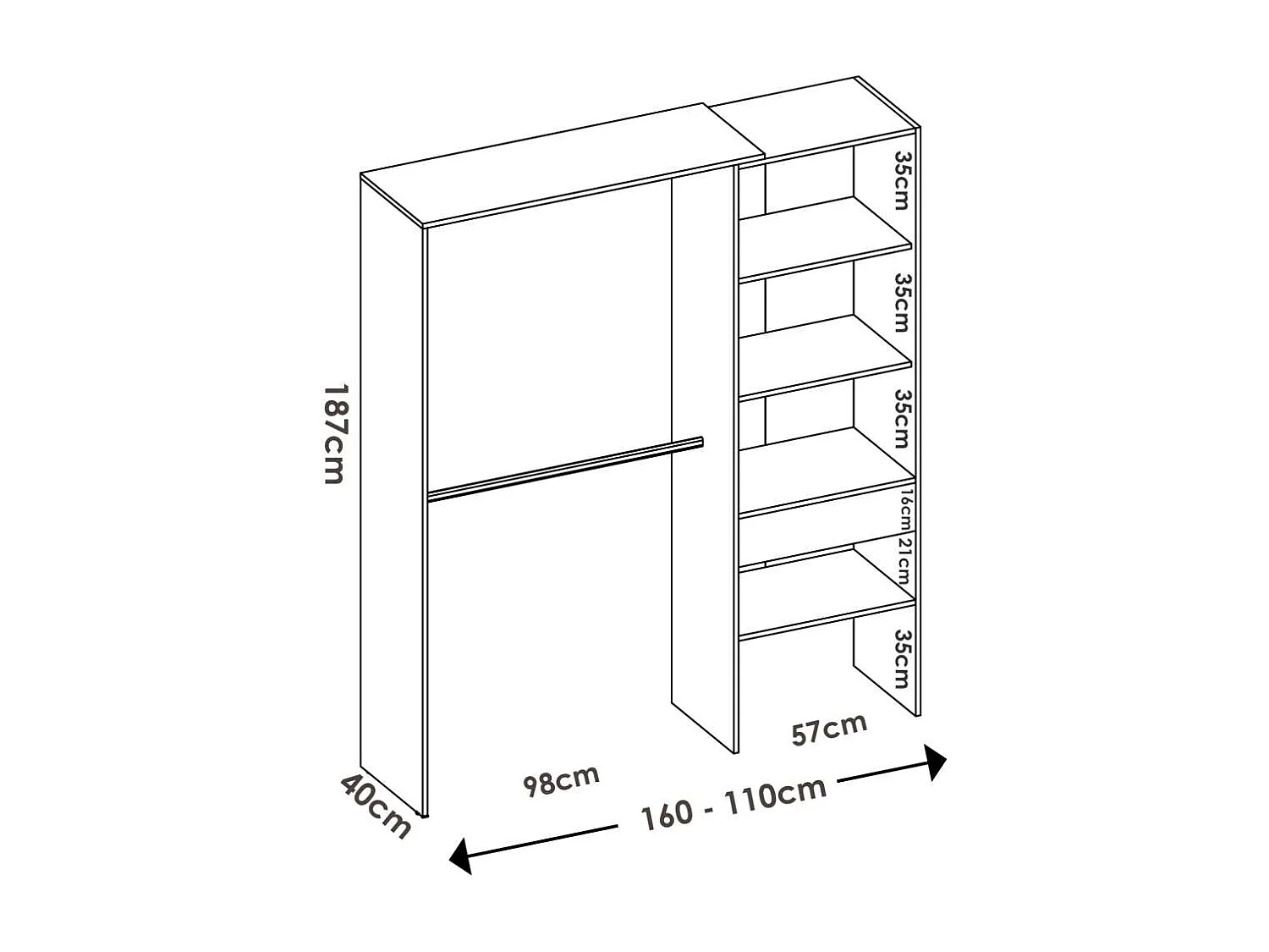 Vestidor de rincón  Luz 3 color Natural 248cm (ancho) 79.4 cm (fondo) 187 cm (alto)