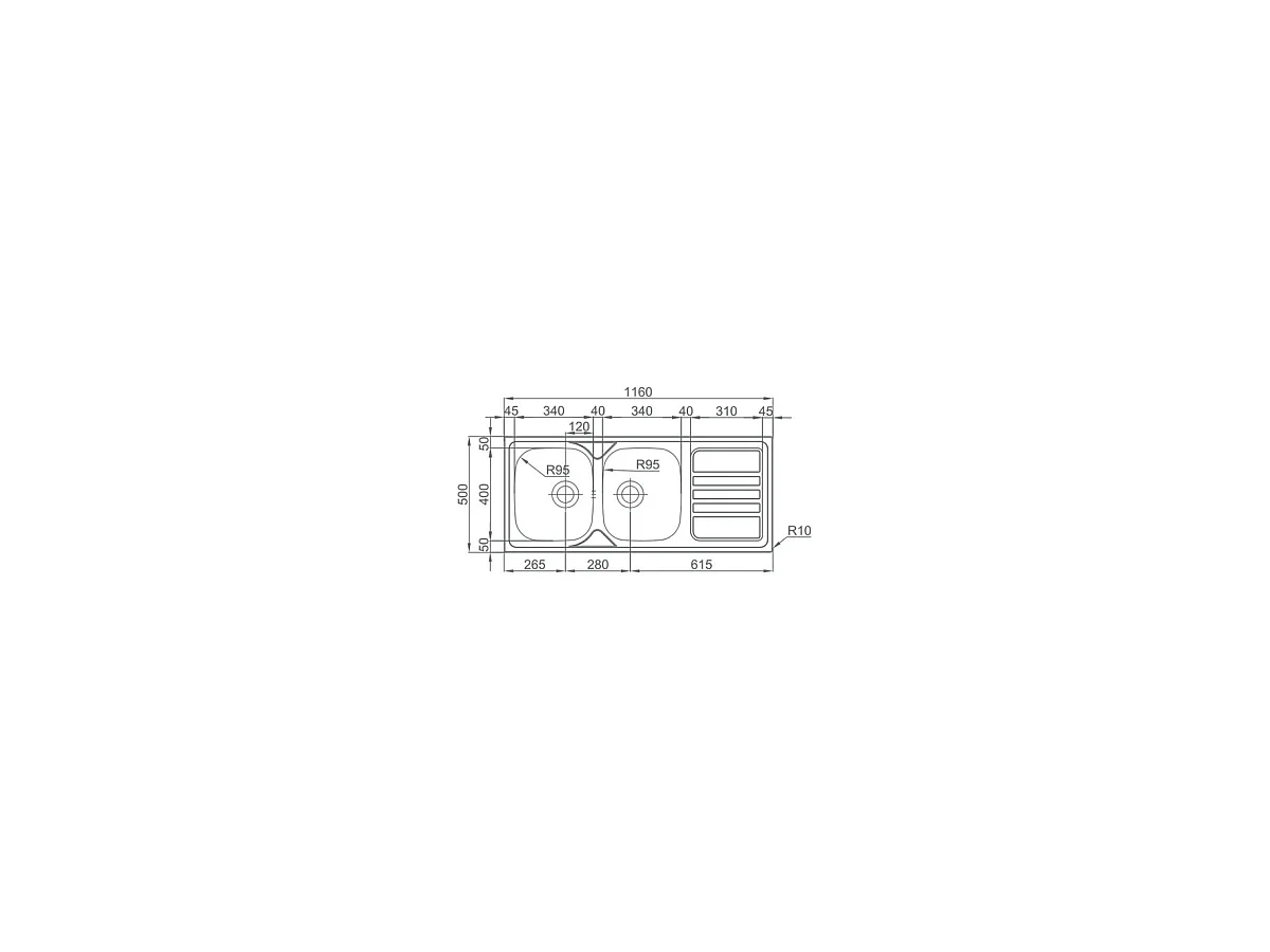 Fregadero con escurridor sin orificio grifo Inglaterra 116 cm(ancho)50 cm(largo)