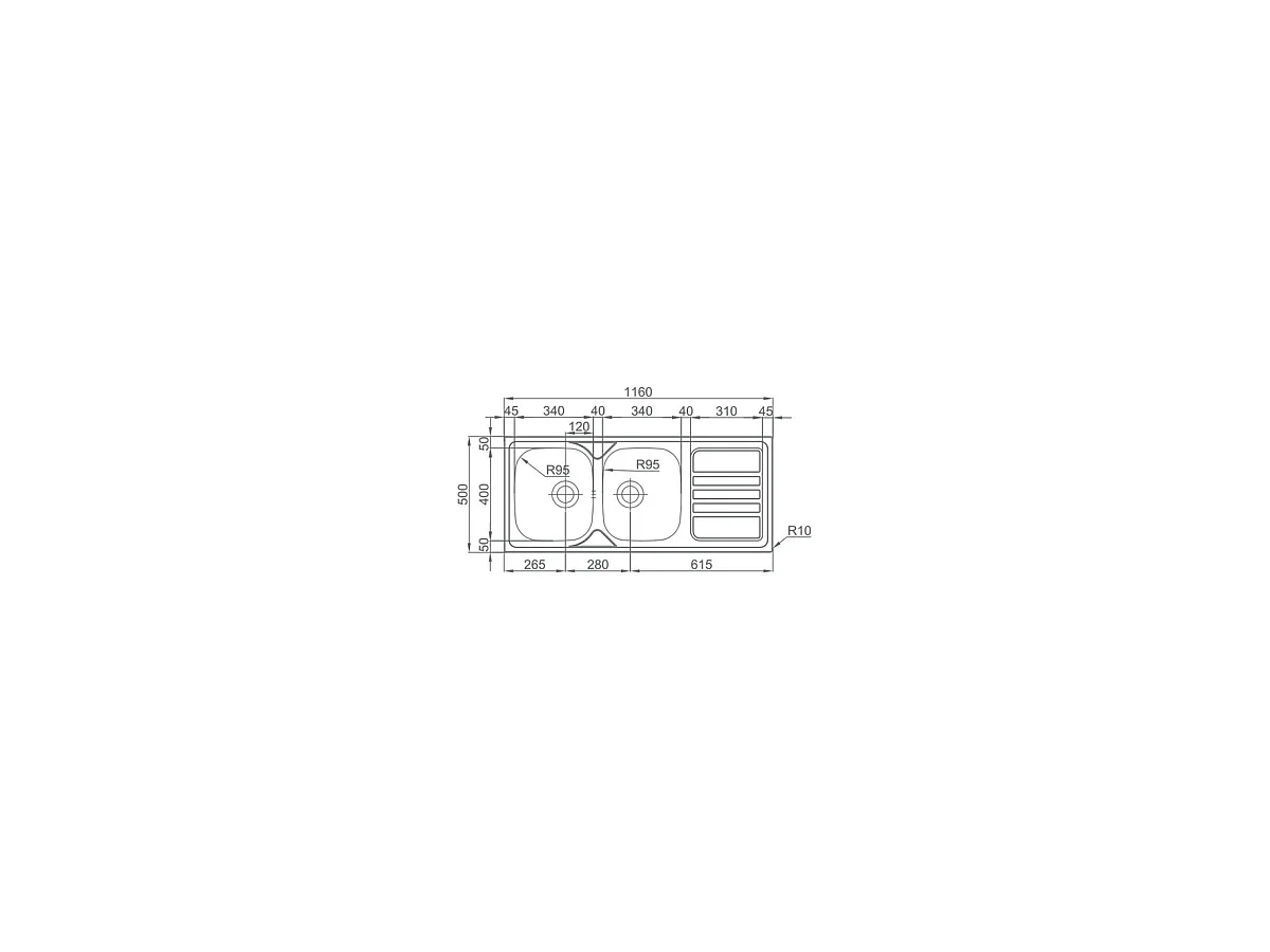 Fregadero con escurridor a la derecha con orificio grifo Inglaterra, 116 cm(ancho)50 cm(la