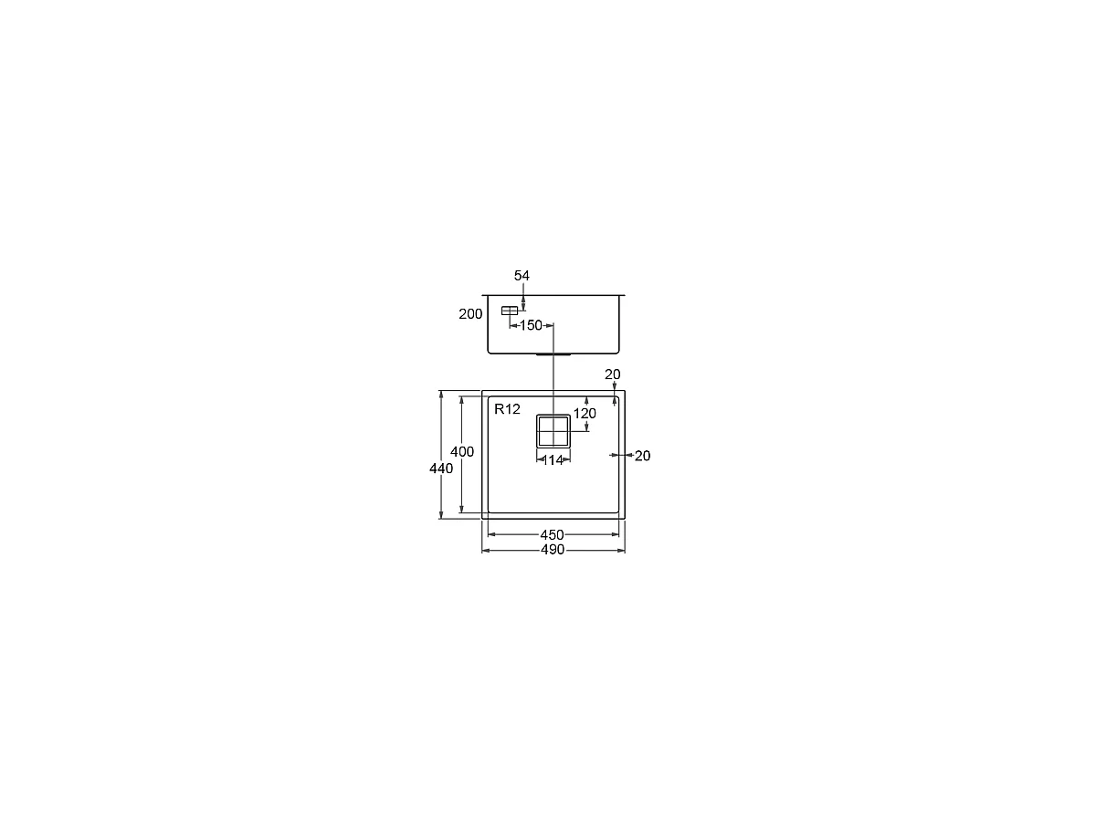 Fregadero de un seno en inox Grecia 20 cm(alto) 44 cm(ancho) 49 cm(largo)