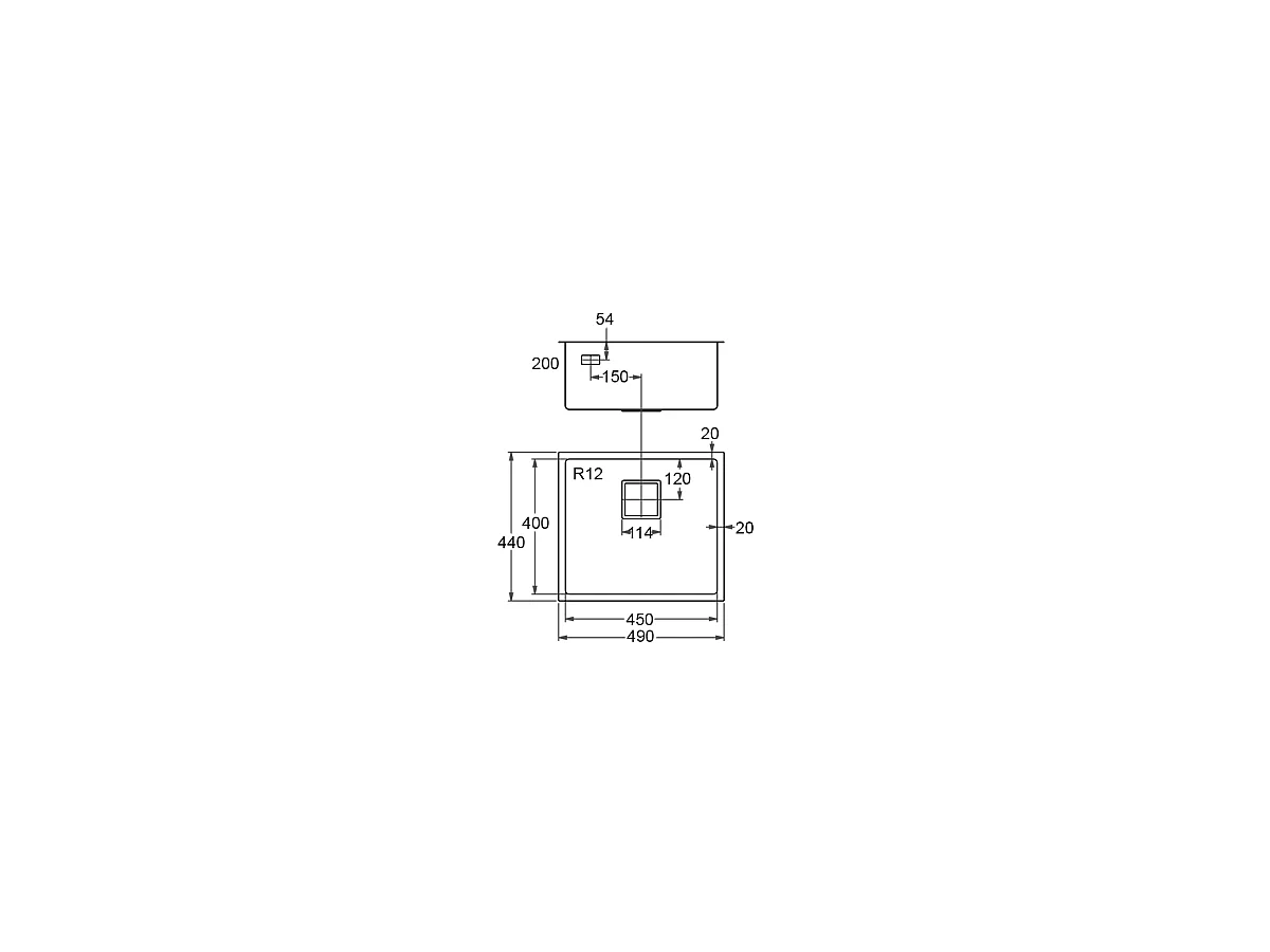 Fregadero de un seno en inox Grecia 20 cm(alto) 44 cm(ancho) 49 cm(largo)