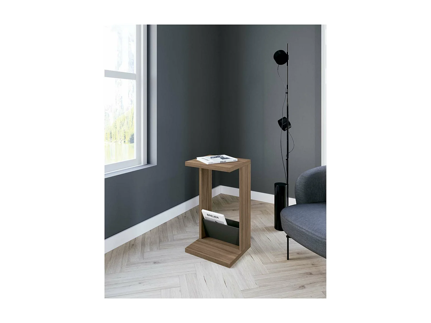 Mesa velador 553 para salón acabado nogal claro/grafito, 71 cm(alto)40 cm(ancho)35 cm(lar