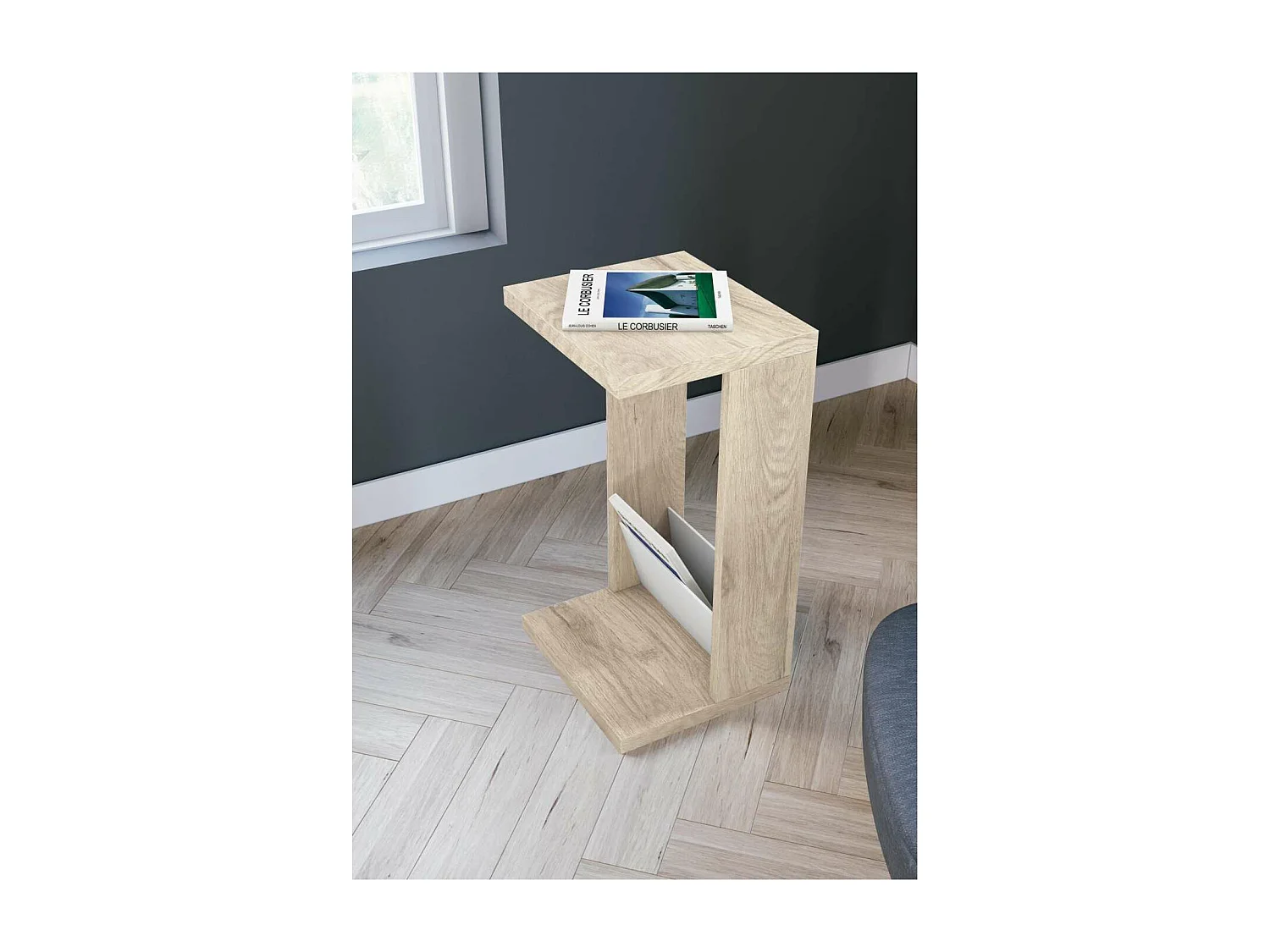 Mesa velador 553 para salón acabado roble claro/blanco, 71 cm(alto)40 cm(ancho)35 cm(larg