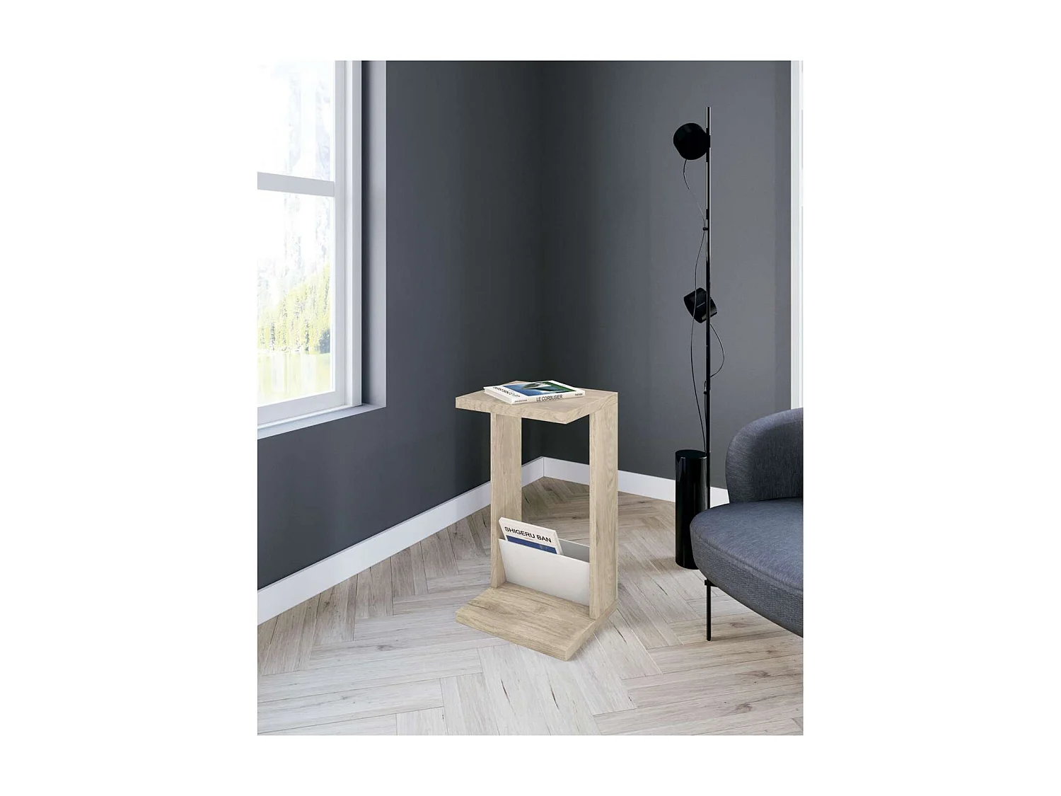 Mesa velador 553 para salón acabado roble claro/blanco, 71 cm(alto)40 cm(ancho)35 cm(larg