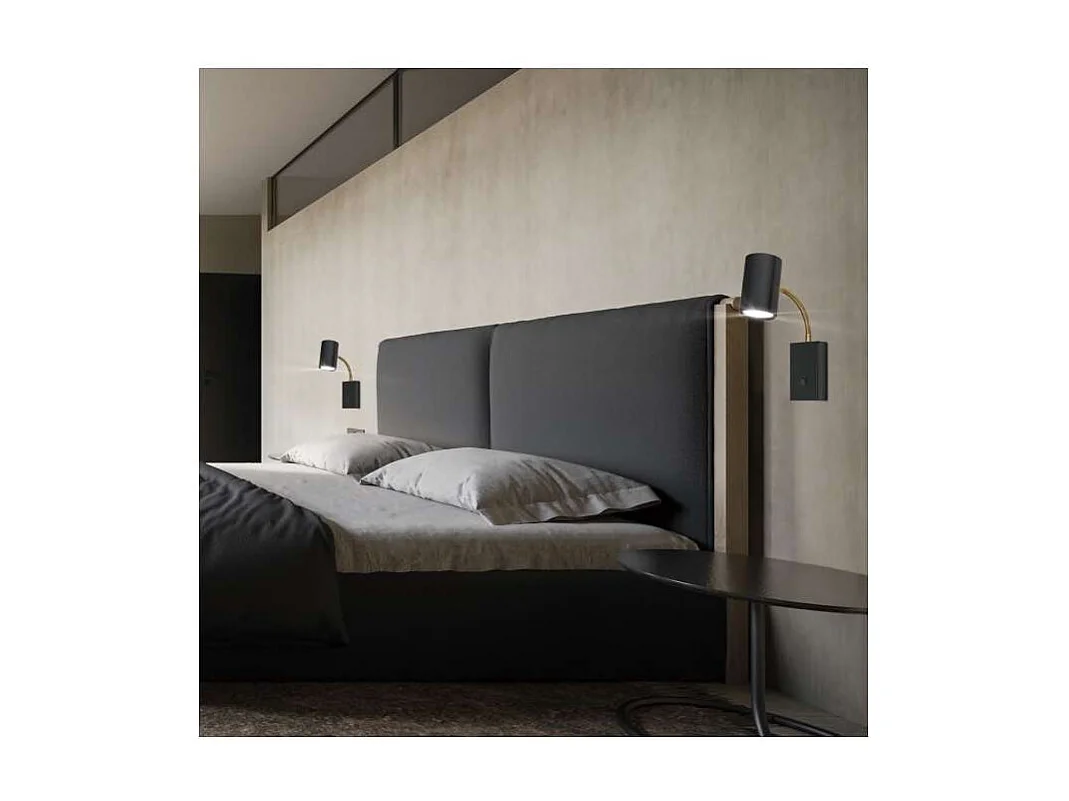 Aplique a pared modelo Tayron acabado negro/cuero, 26cm(alto) 14cm(ancho) 6cm(fondo)