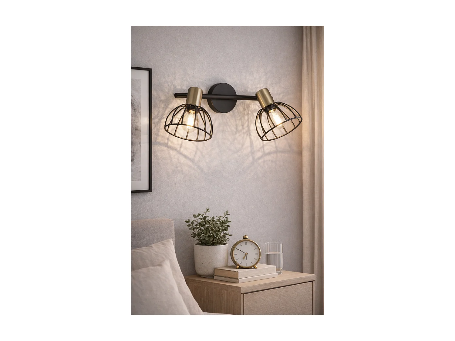 Aplique 2 luces modelo Bermeo acabado negro 16 cm(alto) 42cm(ancho) 21 cm(fondo