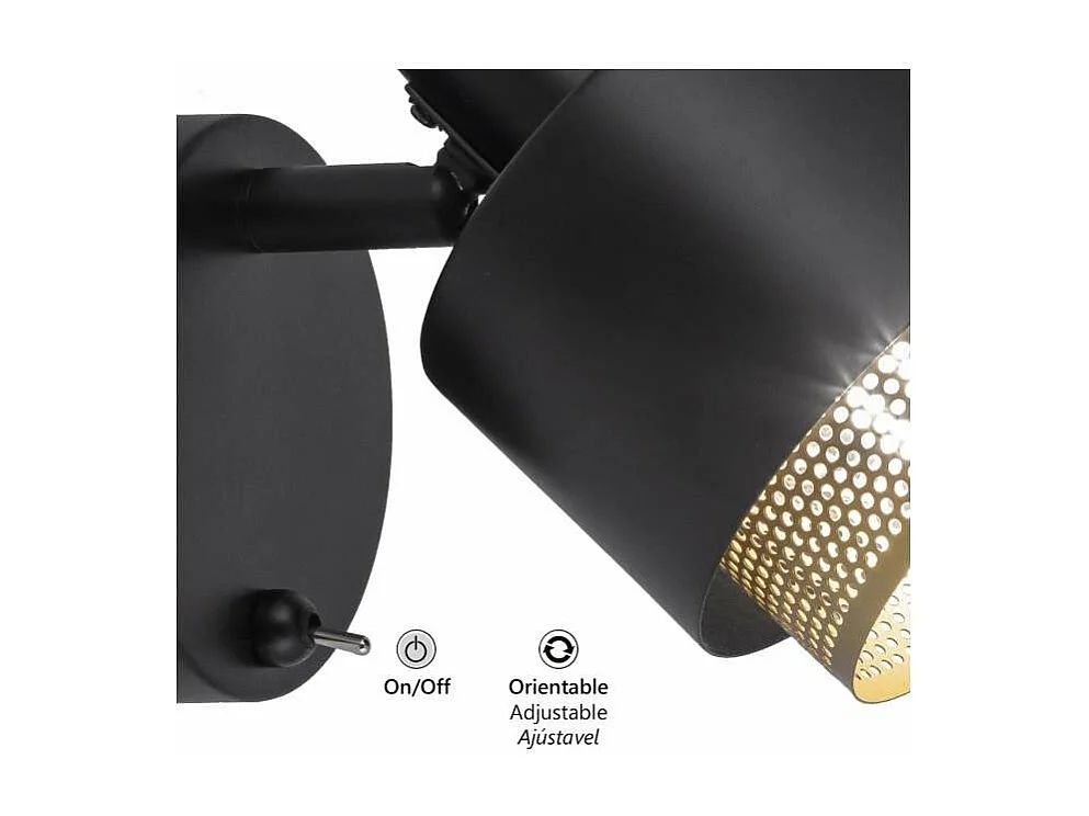 Aplique a pared modelo Vasil acabado negro, 13cm(alto) 109cm(ancho) 17cm(fondo)