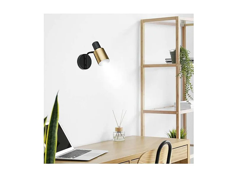 Aplique a pared modelo Maena acabado negro/cuero, 18cm(alto) 10cm(ancho) 8cm(fondo)