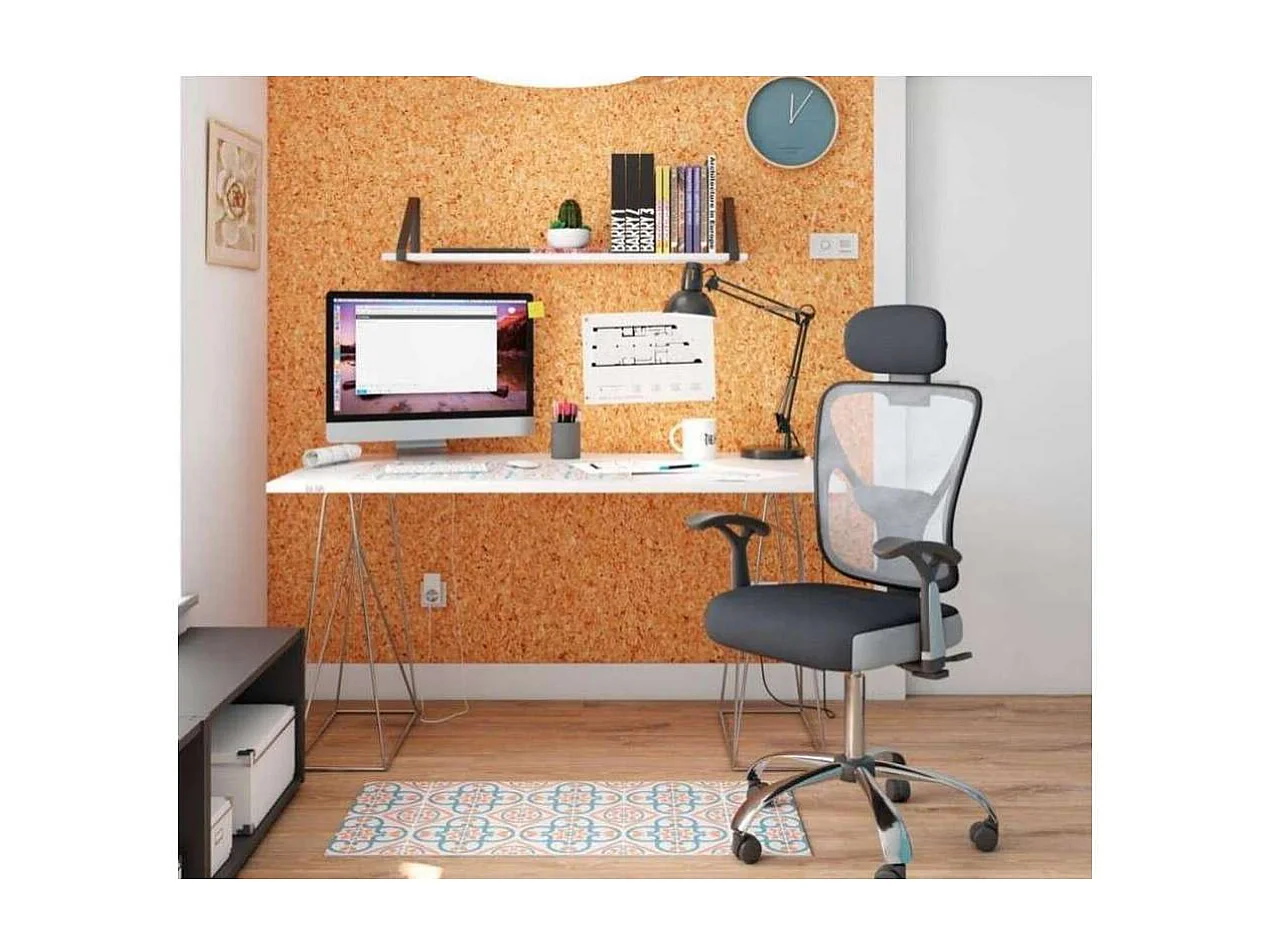 Silla de escritorio Carla en gris y negro. Alto: 107-117, Ancho: 64, Fondo: 67