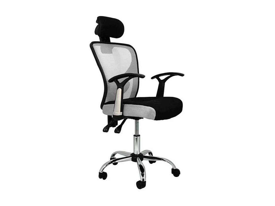 Silla de escritorio Carla en gris y negro. Alto: 107-117, Ancho: 64, Fondo: 67