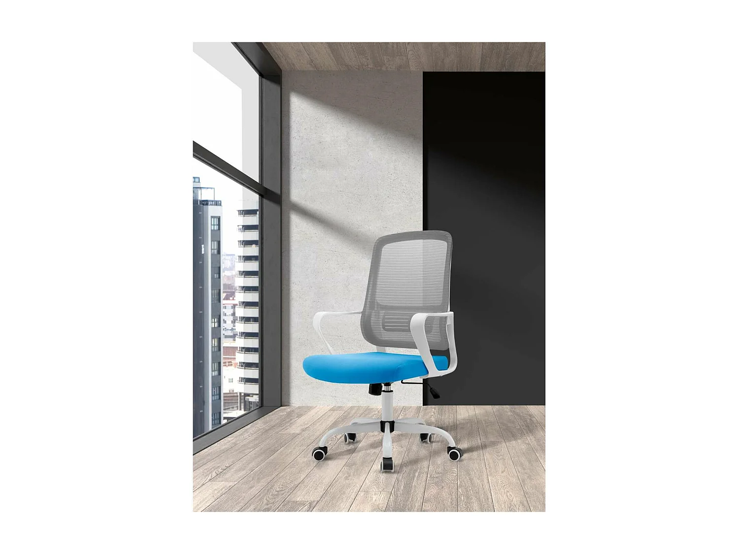 Silla despacho giratoria elevable acabado gris/azul, 59m(ancho) 99/109cm(altura) 56cm(fond