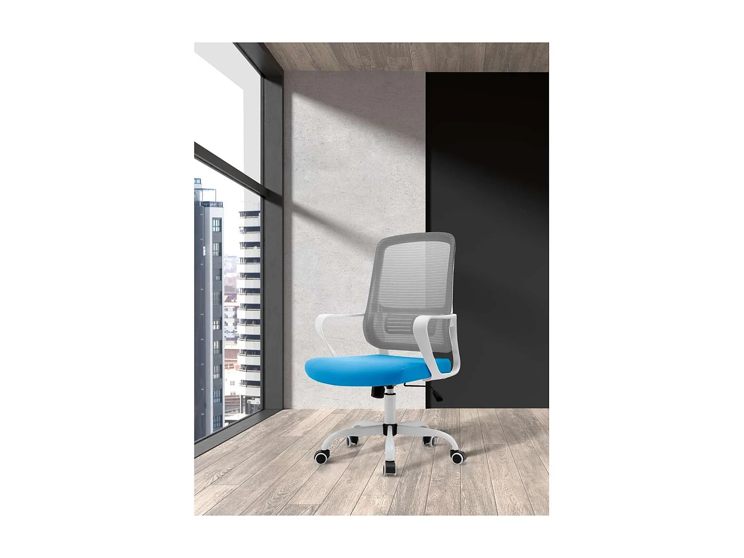 Silla despacho giratoria elevable acabado gris/azul, 59m(ancho) 99/109cm(altura) 56cm(fond