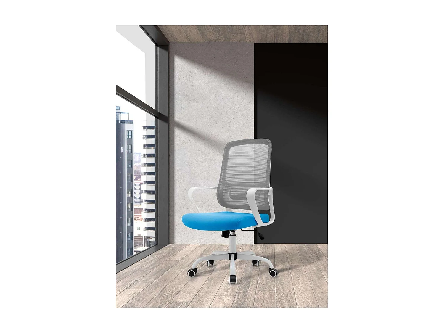 Silla despacho giratoria elevable acabado gris/azul, 59m(ancho) 99/109cm(altura) 56cm(fond