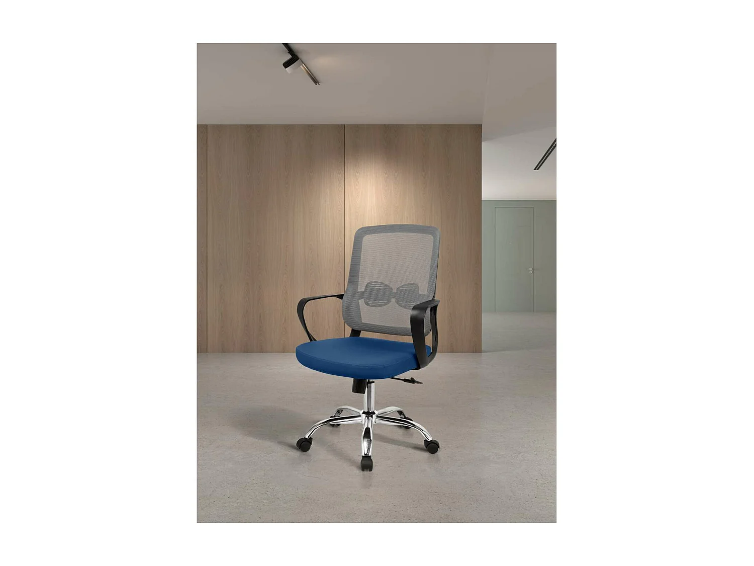 Silla despacho giratoria elevable acabado gris/azul, 60m(ancho) 100/110cm(altura) 61cm(fon