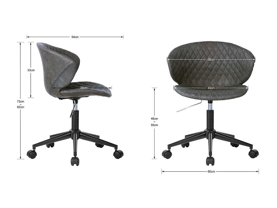 Silla despacho giratoria elevable acabado gris oscuro, 60m(ancho) 73/82cm(altura) 54cm(fon