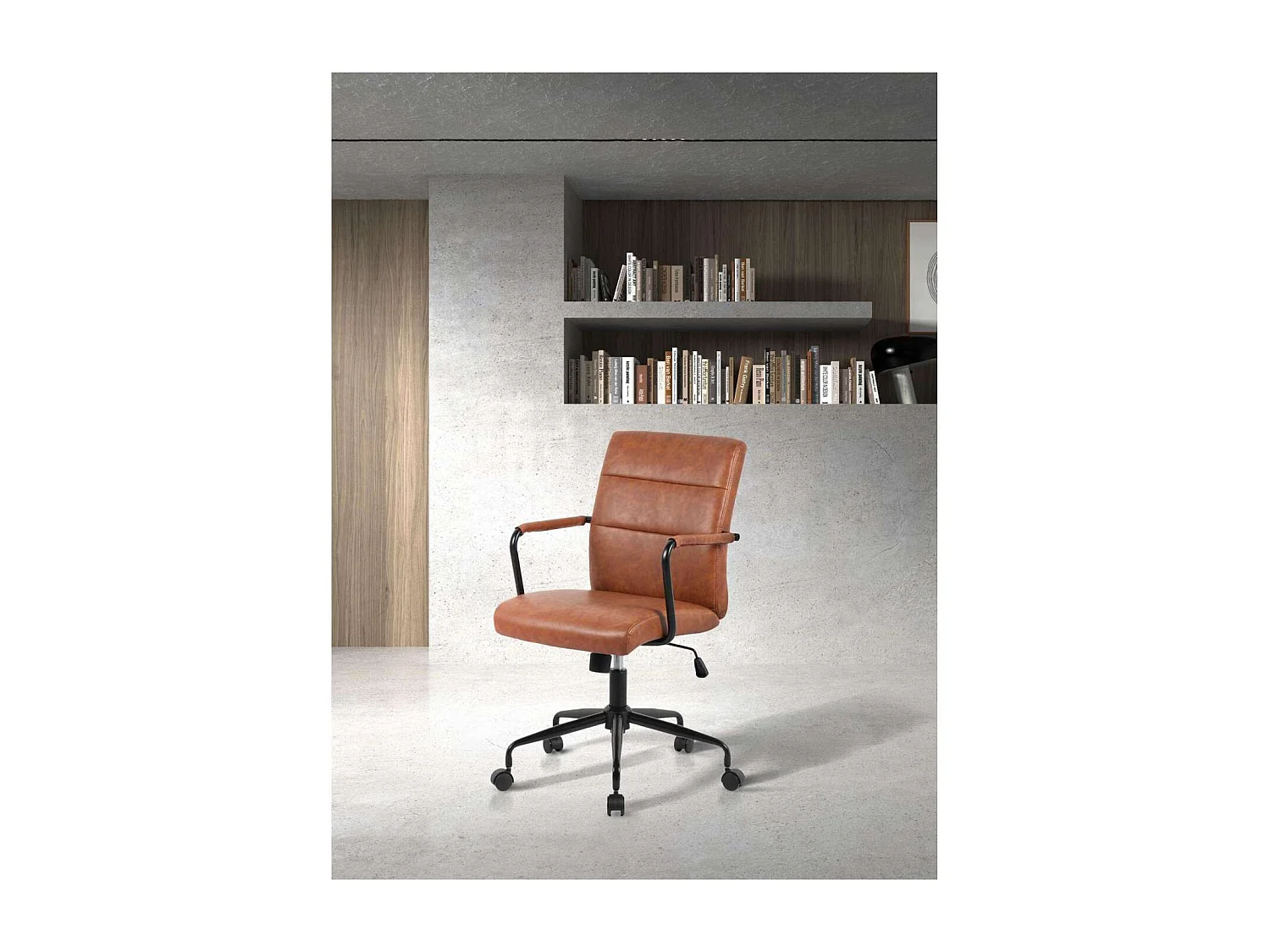 Silla despacho giratoria elevable acabado polipiel marrón, 64m(ancho) 91/99cm(altura) 70c