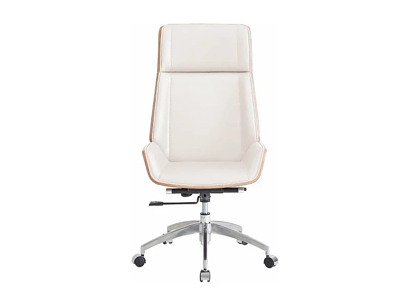 Sillón giratorio Ulrich tapizado en simil piel blanco crema/madera, 111-117cm(alto) 69cm(