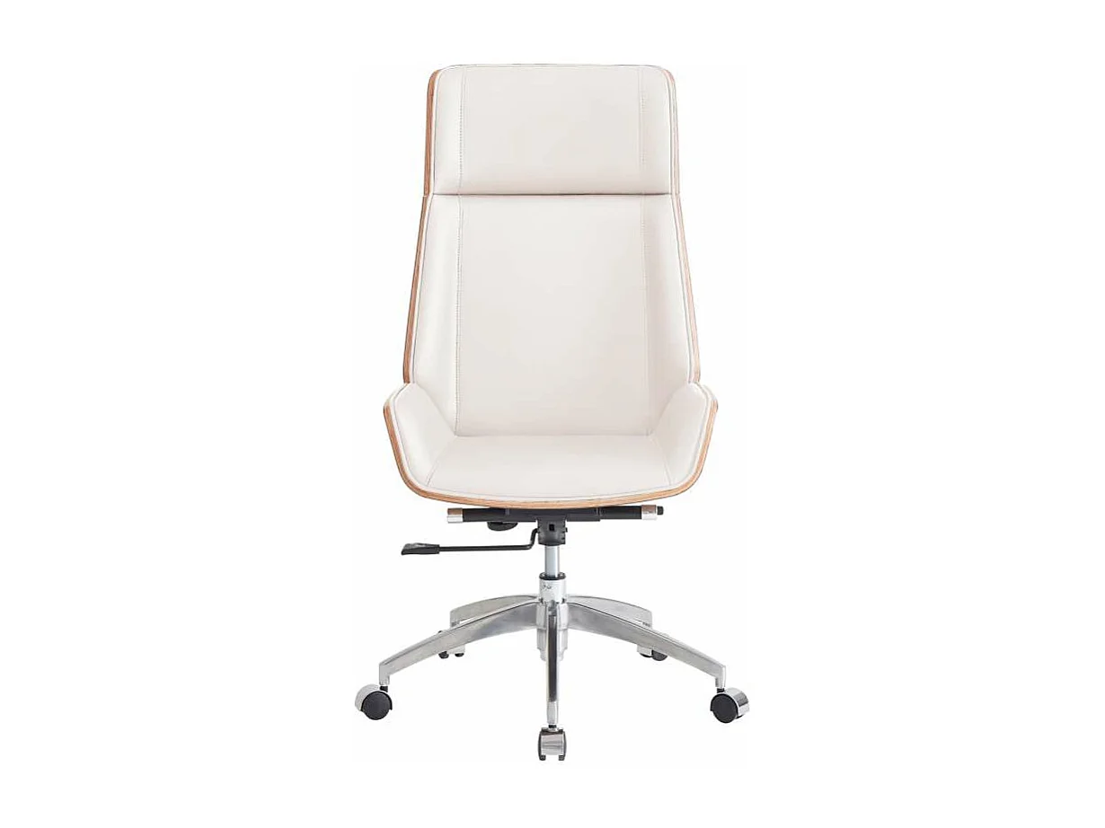 Sillón giratorio Ulrich tapizado en simil piel blanco crema/madera, 111-117cm(alto) 69cm(