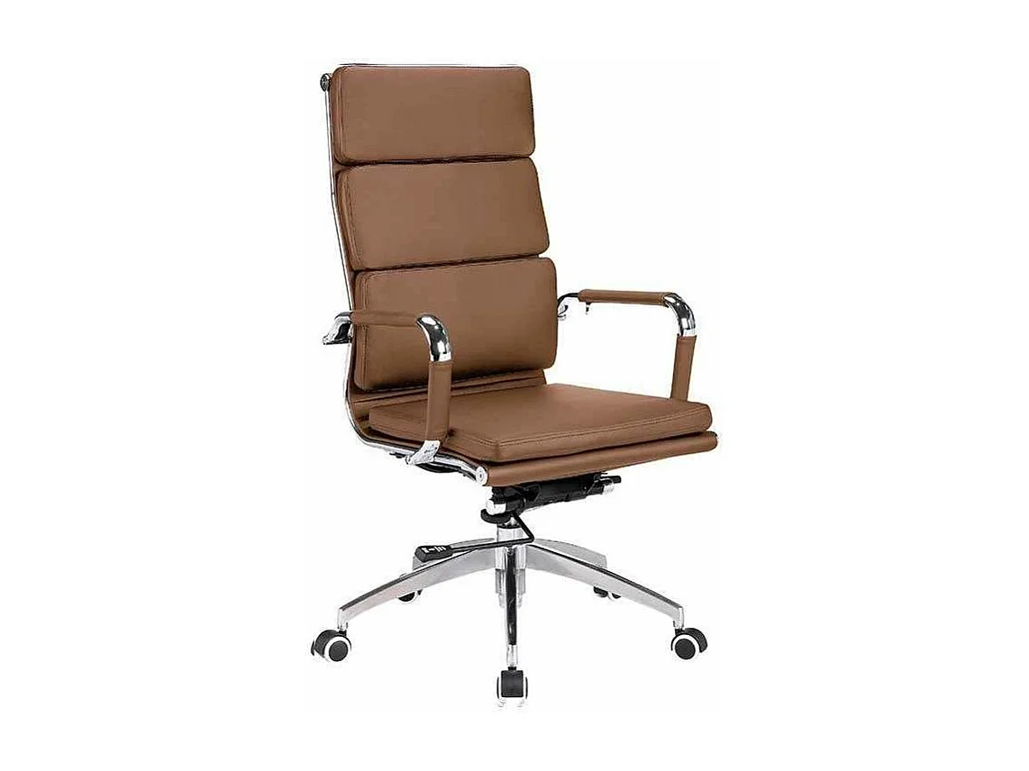Silla despacho giratoria elevable piel sintetica en color marrón, 109-116 cm(alto)61 cm(a