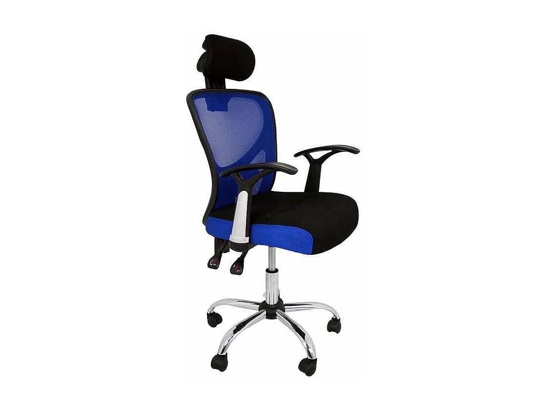 Silla de escritorio Carla en azul y negro. Alto: 107-117, Ancho: 64, Fondo: 67