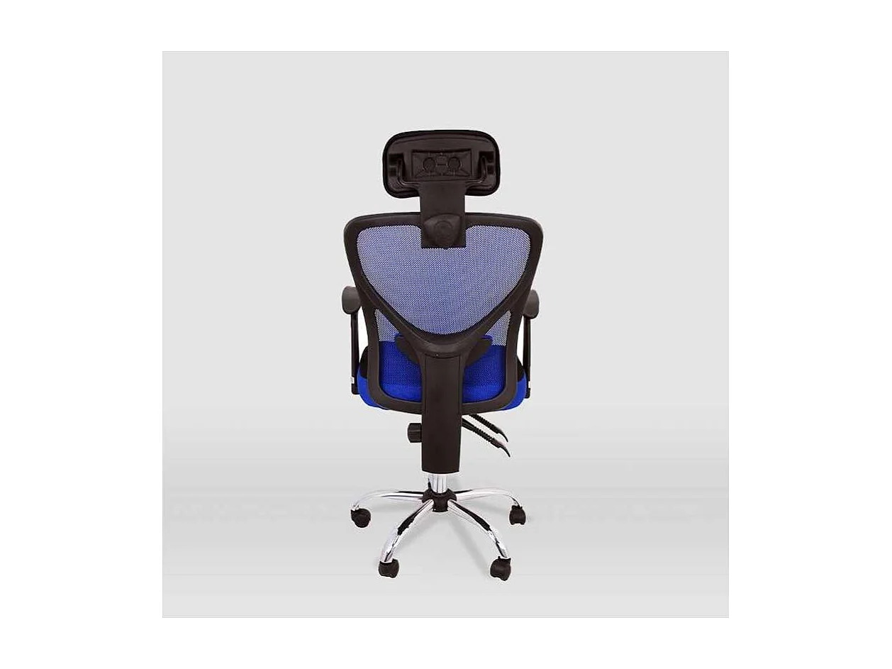 Silla de escritorio Carla en azul y negro. Alto: 107-117, Ancho: 64, Fondo: 67