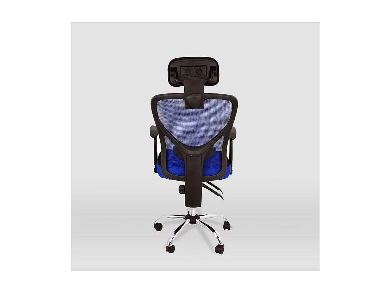 Silla de escritorio Carla en azul y negro. Alto: 107-117, Ancho: 64, Fondo: 67