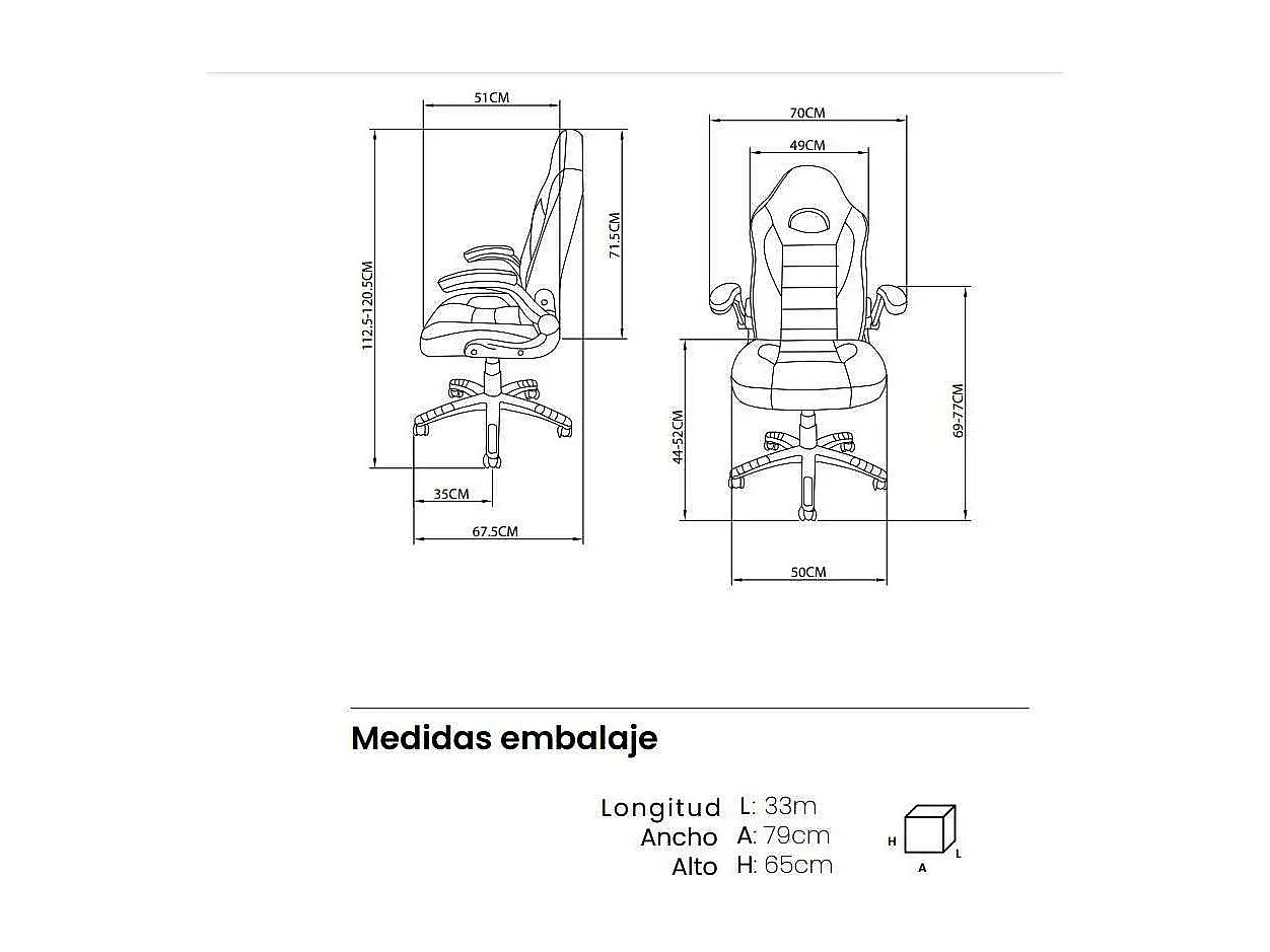 Silla de escritorio Victoria en negro. Alto: 112-120, Ancho: 70, Fondo: 51