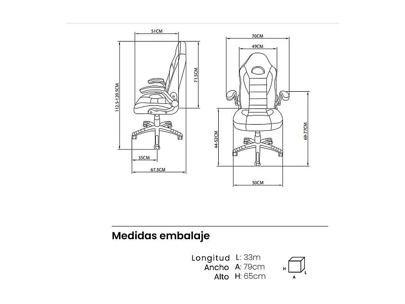 Silla de escritorio Victoria en negro. Alto: 112-120, Ancho: 70, Fondo: 51