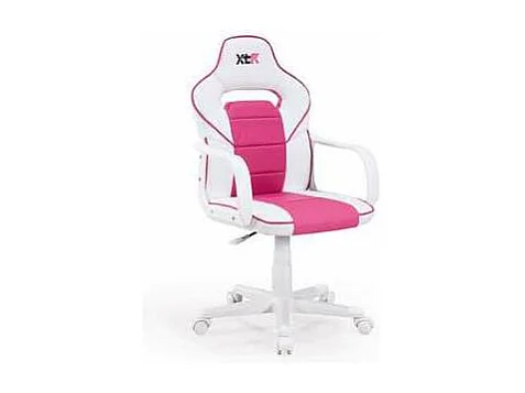 Sillon giratorio Xtr Junior regulable en altura en símil piel blanco/rosa, 98-108 cm(alto