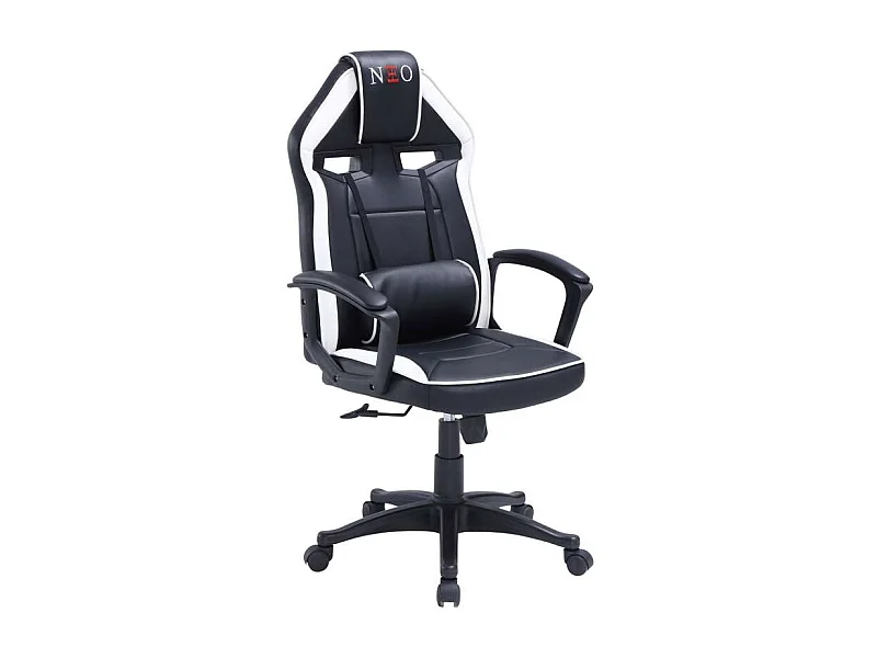 Sillón giratorio elevable gamer Neo Avance tapizado en tejido negro/blanco, 115-125cm(alt