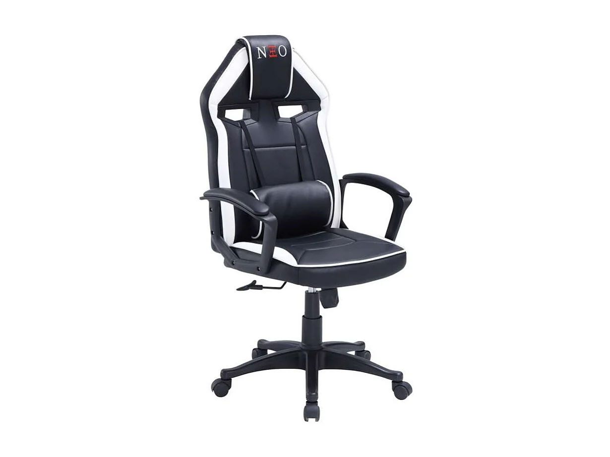 Sillón giratorio elevable gamer Neo Avance tapizado en tejido negro/blanco, 115-125cm(alt