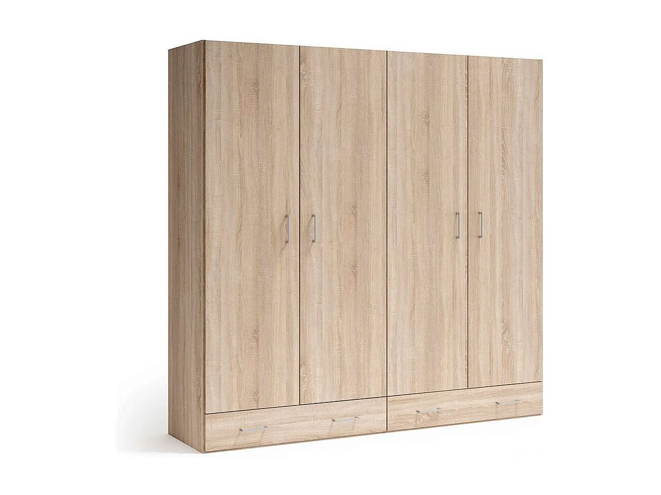 Armario 4 puertas abatibles 2 cajones acabado roble cambrian, 197cm(alto) 197cm(ancho) 51c