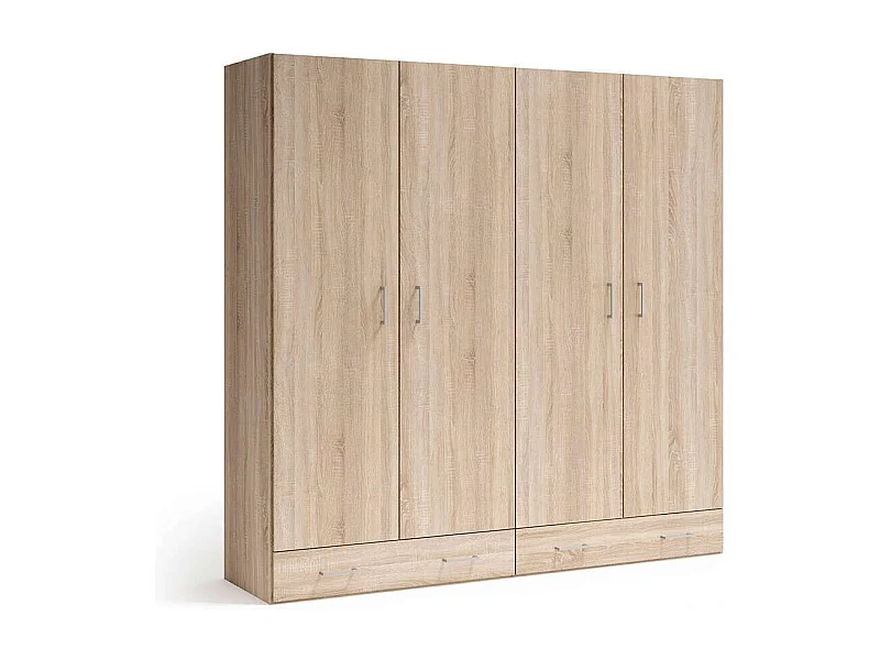 Armario 4 puertas abatibles 2 cajones acabado roble cambrian, 197cm(alto) 197cm(ancho) 51c