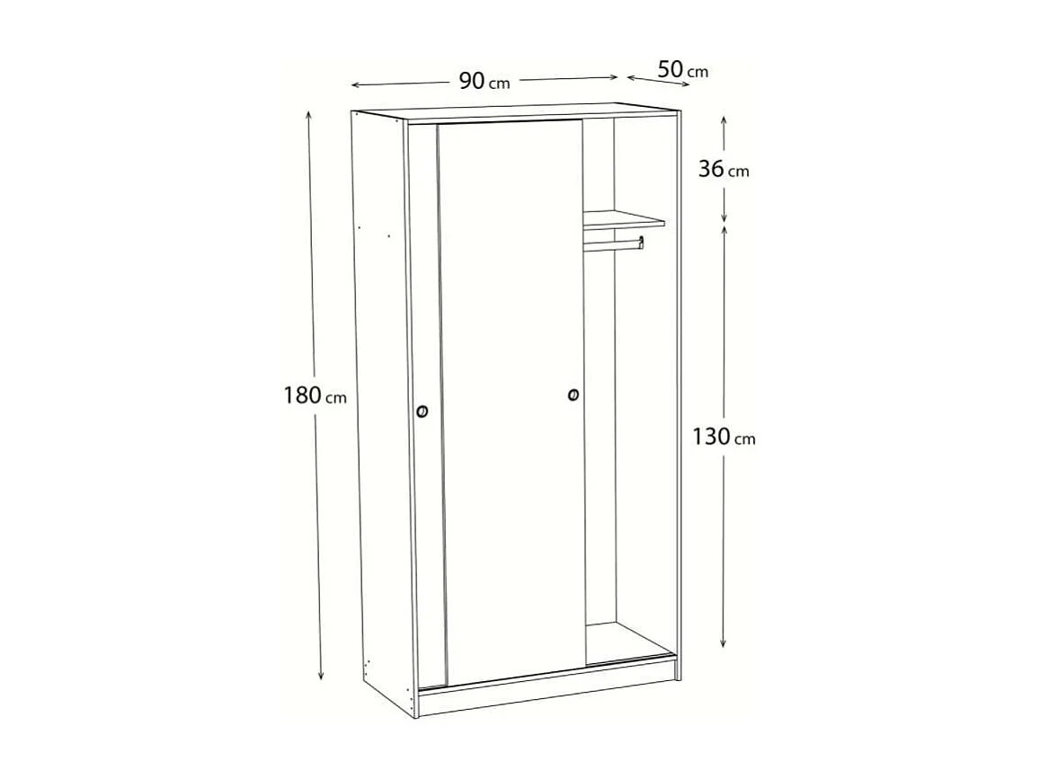 Armario 2 puertas correderas color acabado blanco 180 cm(alto)89,6 cm(ancho)50 cm(fondo)