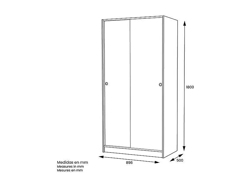 Armario 2 puertas correderas color acabado blanco 180 cm(alto)89,6 cm(ancho)50 cm(fondo)