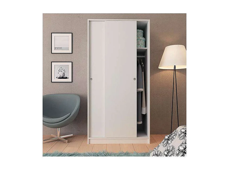 Armario 2 puertas correderas color acabado blanco 180 cm(alto)89,6 cm(ancho)50 cm(fondo)