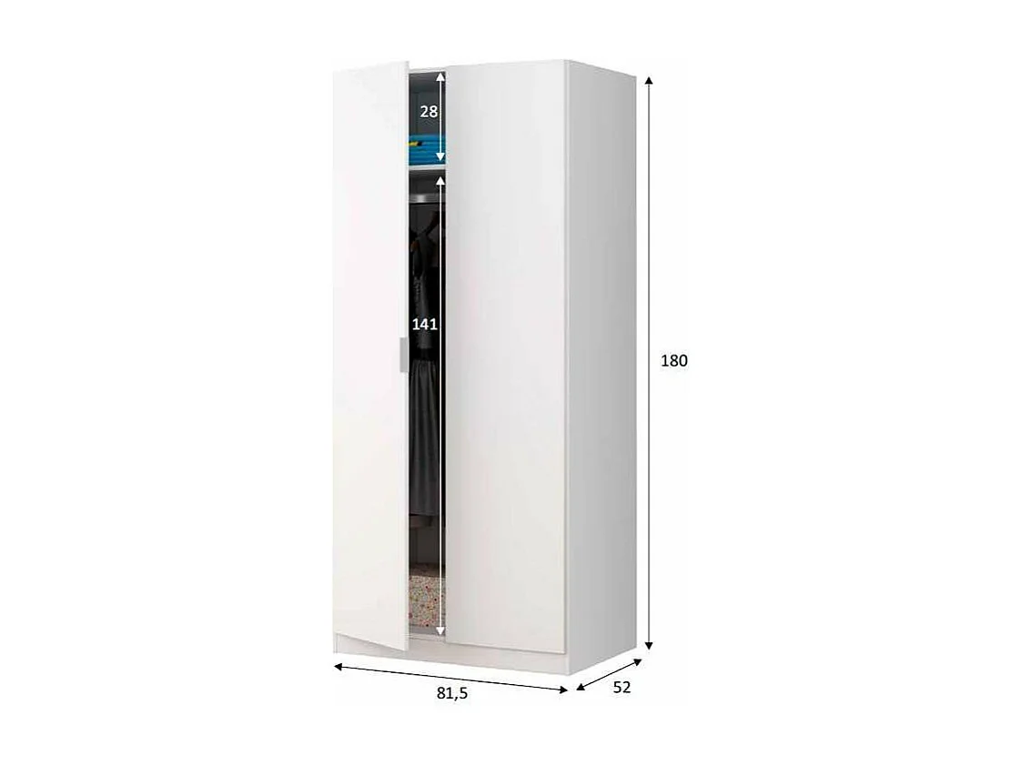 Armario ropero Herro 2 puertas acabado blanco 180 cm(alto)81 cm(ancho)52 cm(largo)