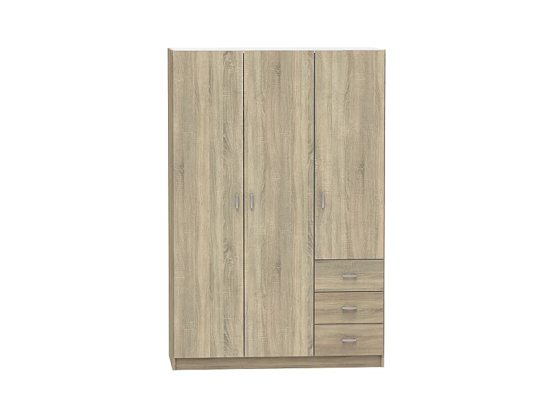 Armario ropero 3 puertas abatibles y 3 cajones Turin acabado roble, 180 cm(ancho)120 cm(an