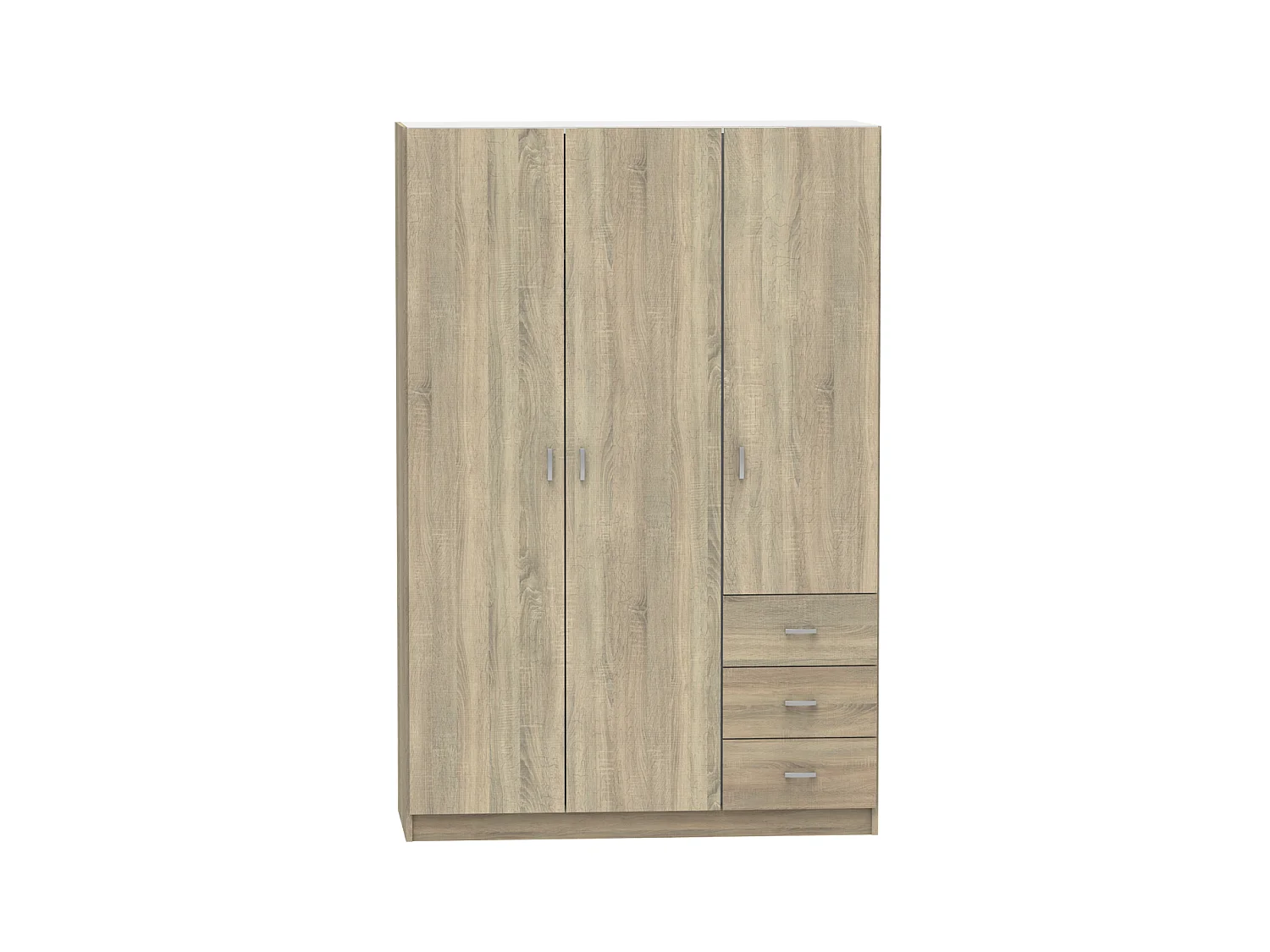 Armario ropero 3 puertas abatibles y 3 cajones Turin acabado roble, 180 cm(ancho)120 cm(an