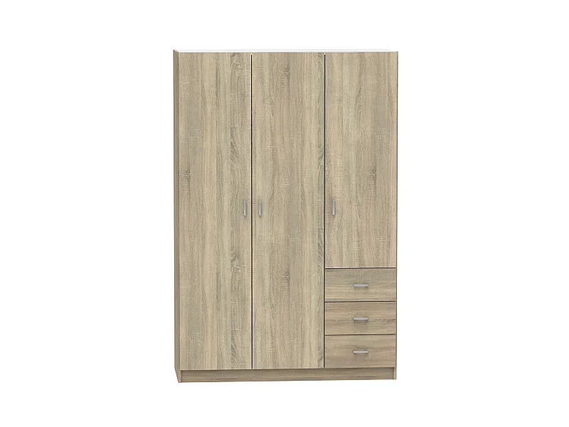Armario ropero 3 puertas abatibles y 3 cajones Turin acabado roble, 180 cm(ancho)120 cm(an