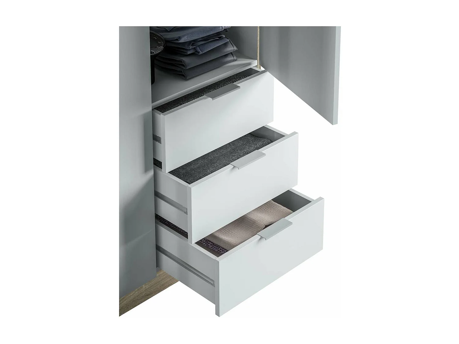 Armario ropero Vanesa 3 puertas abatibles acabado blanco artik y roble canadian. 180 cm (a