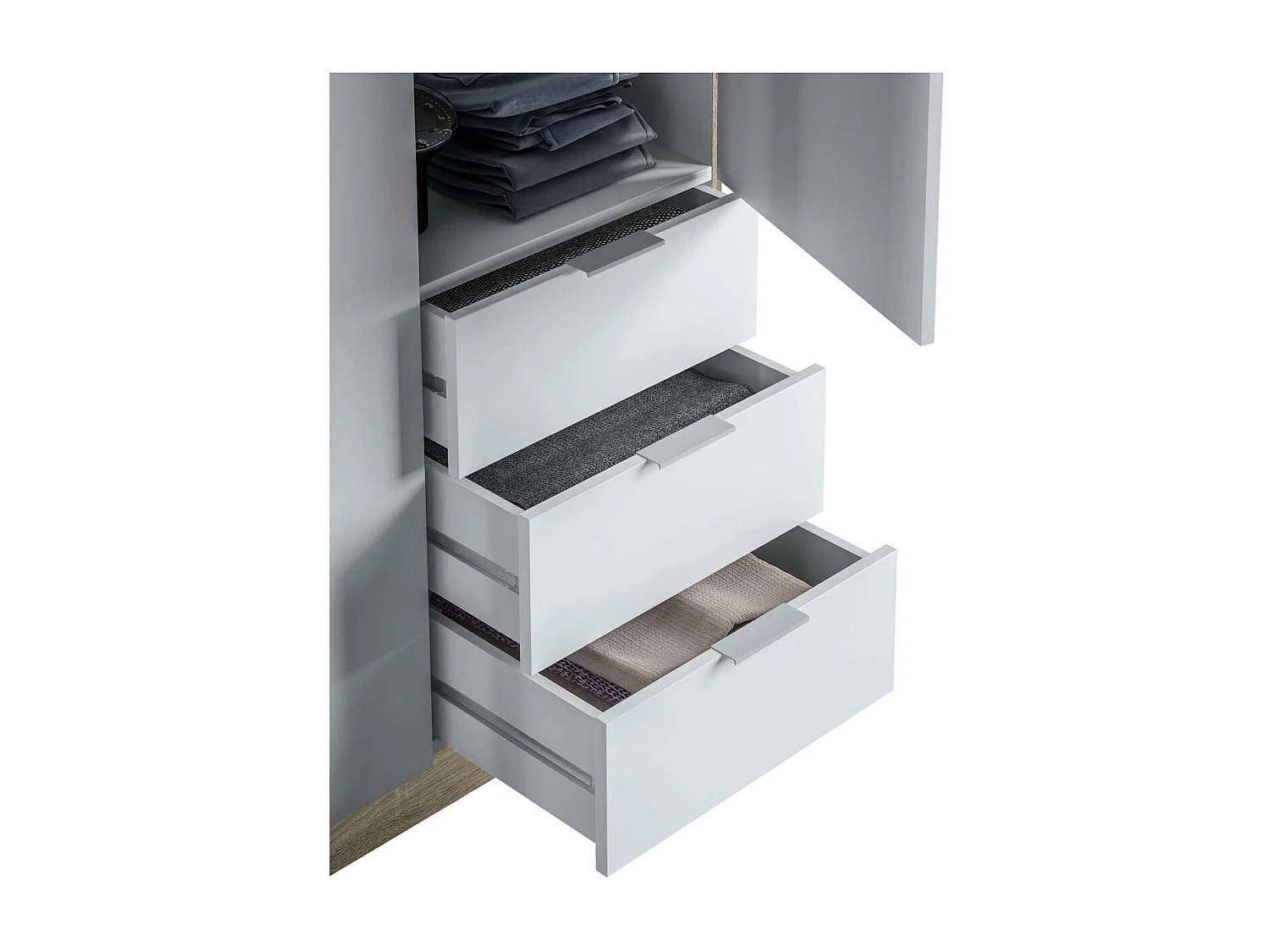 Armario ropero Vanesa 3 puertas abatibles acabado blanco artik y roble canadian. 180 cm (a