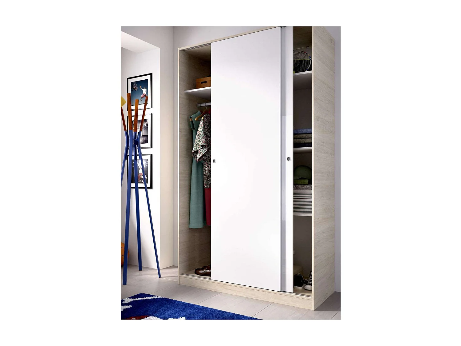 Armario puertas correderas Lupión en blanco brillo - natural. 204 cm(alto)120 cm(ancho)50