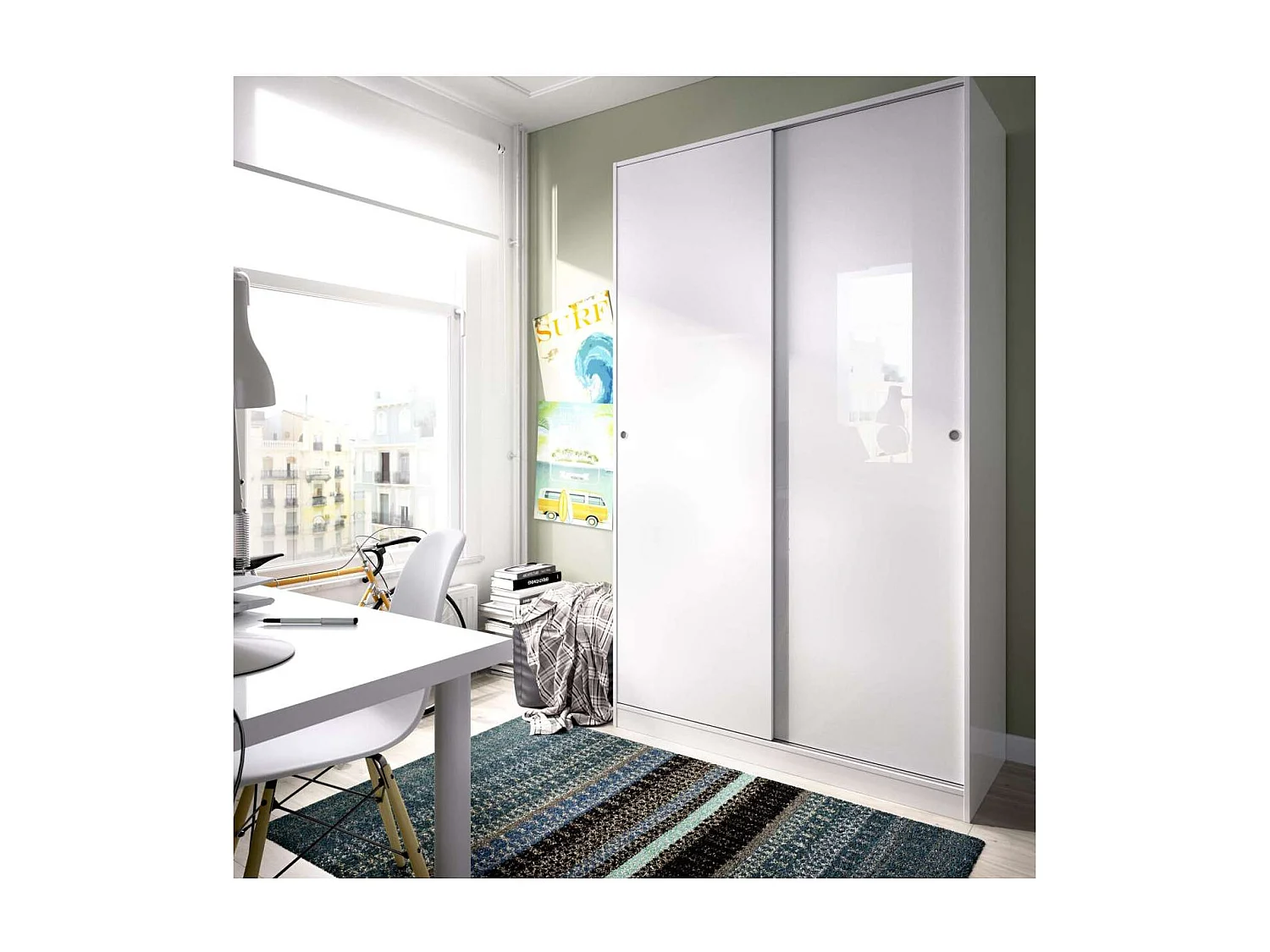 Armario puertas correderas Lupión en blanco brillo 204 cm(alto)120 cm(ancho)50 cm(largo)
