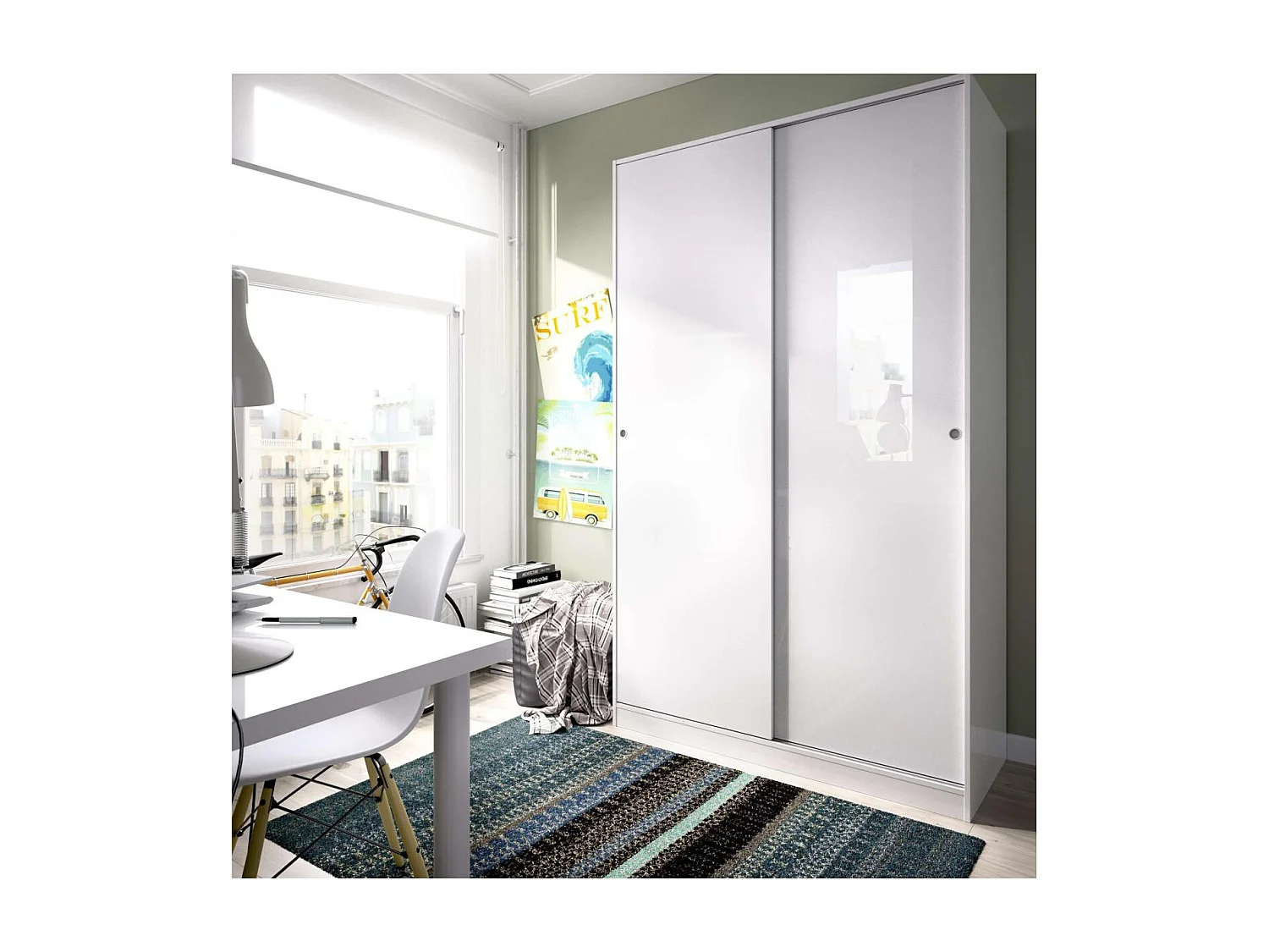 Armario puertas correderas Lupión en blanco brillo 204 cm(alto)120 cm(ancho)50 cm(largo)