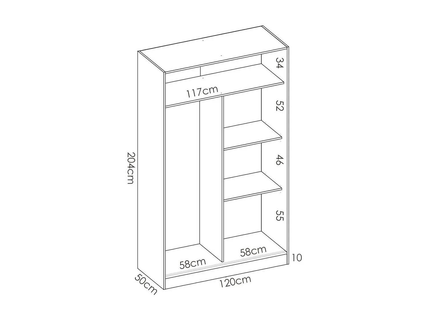 Armario puertas correderas Lupión en blanco brillo 204 cm(alto)120 cm(ancho)50 cm(largo)