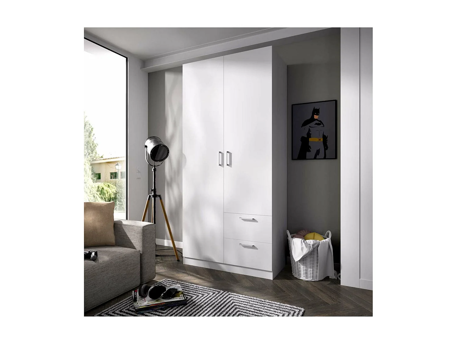 Armario ropero 2 puertas abatibles 2 cajones Huesa en blanco 215 cm(alto)100 cm(ancho)52 c