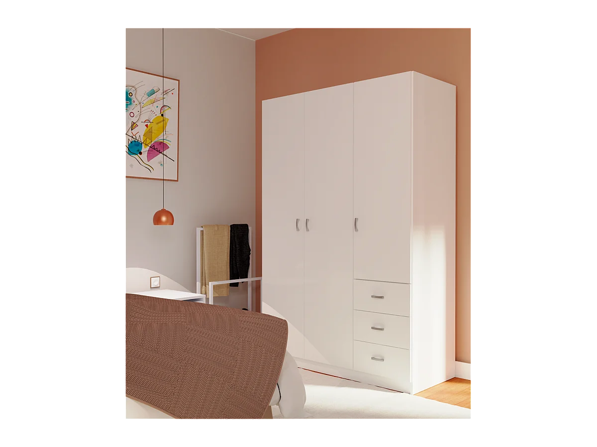 Armario ropero 3 puertas abatibles y 3 cajones Turin acabado blanco brillo, 180 cm(alto)12