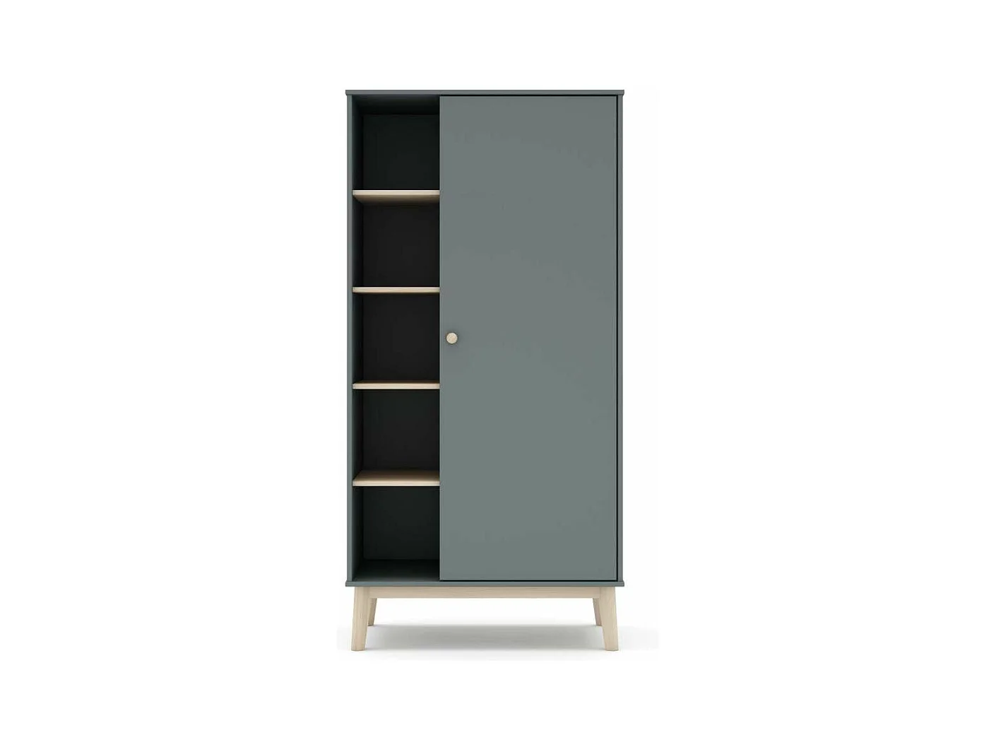 Armario 1 puerta 5 huecos DYLAN acabado verde kaki/cera blanca, 90cm(Ancho) 52cm(Fondo) 18